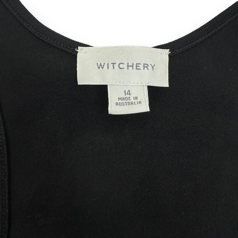 Witchery Black Bodycon Sleeveless Tank Dress Ruched Scoop Neck Racerback Medium - Picture 7 of 8